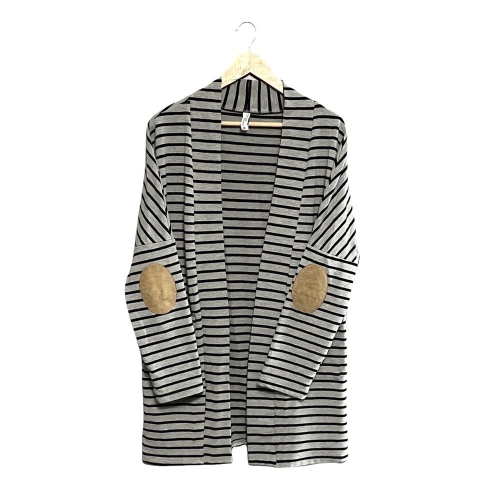 DAISY MAE | Womens Grey Black Striped Relaxed Casual Blazer Cardigan Size Medium